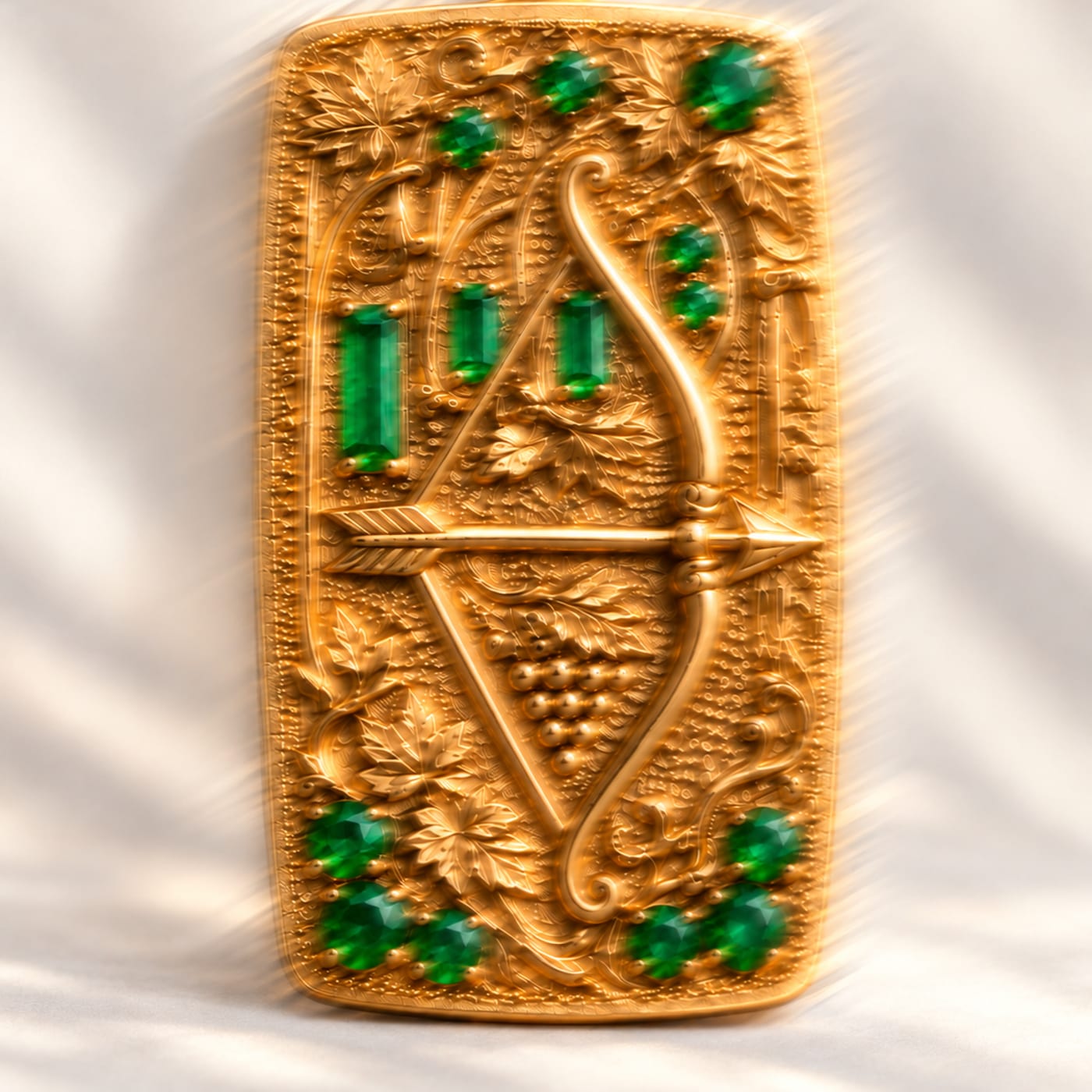 Pingente dourado com pedras verdes